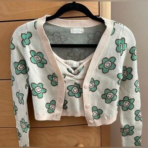 Smiley Face Flower Cropped Tank Top And Sweater Altar'd State